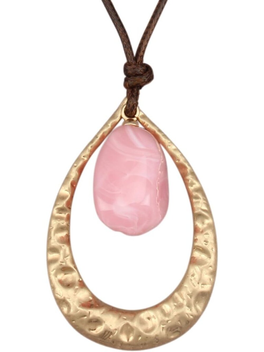 Women's Gold Pink Stone Pendant - Geometric Teardrop Hoop Statement Necklace